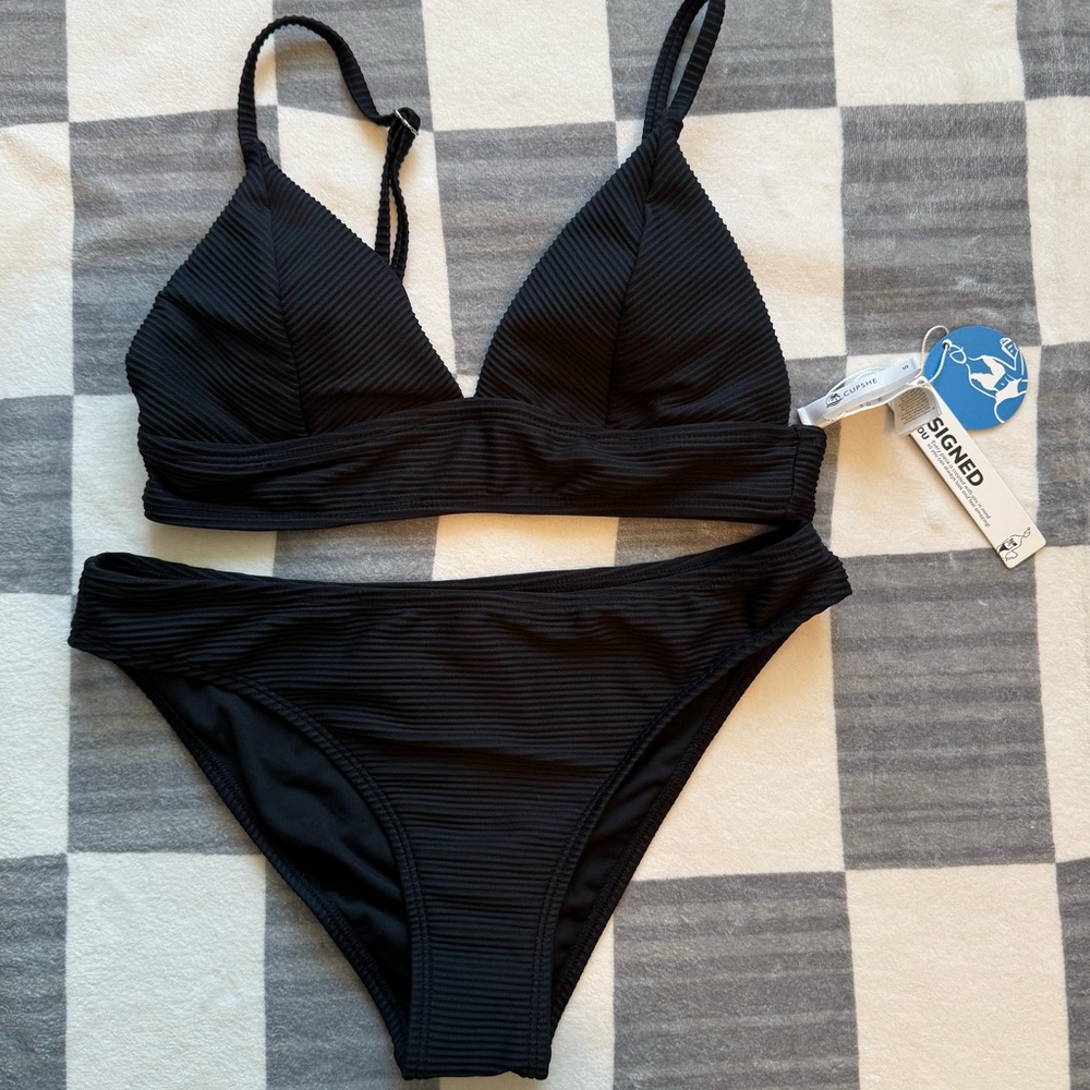 Cupshe Black Ribbed Bikini Set